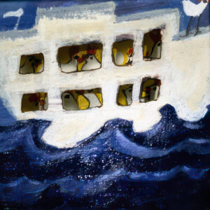 Chicken Ship, Acrylic on cardboard, 4 in. x 4 in. x 1 in., 1998 ©Carrie Nardello